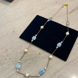 Stauer Aquamarine and Pearl Eastside Necklace NIB